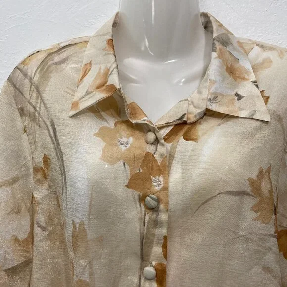 Vintage Y2K BETSY's THINGs Button Down Crop Shirt Top Sheer Floral 14 - Picture 4 of 11